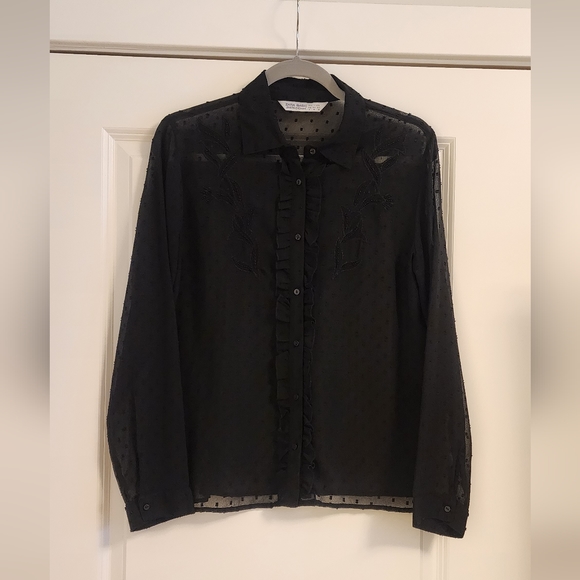 Zara sheer black button up blouse - Picture 2 of 4